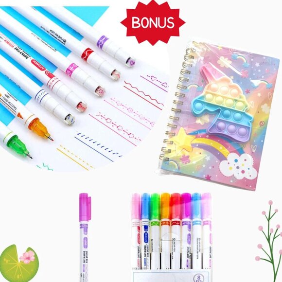 8PCS Curve Highlighter Pen Set, 8 Colors Fine Lines & Bonus1 POP Spiral Notebook - Picture 3 of 4